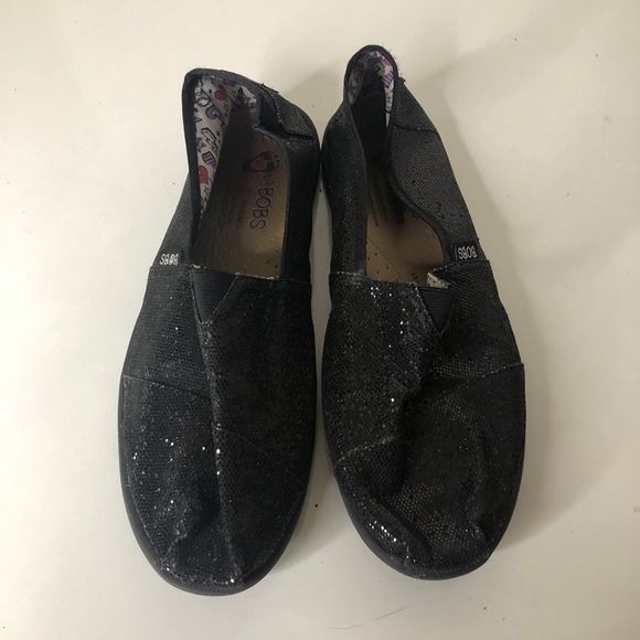 Skechers BOBS Black Sequin Slide On Flats - Picture 4 of 6
